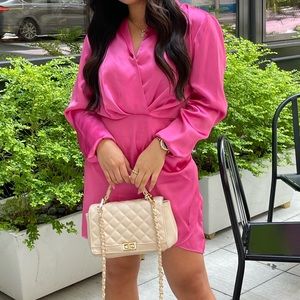 hot pink zara satin dress